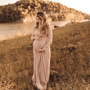 PinkBlush Lace Crochet Open Back Maternity Dress